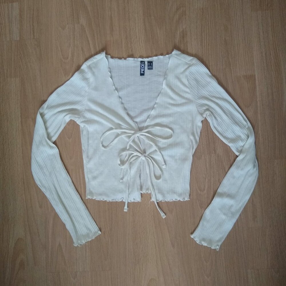 Pieces Cream Cardigan with two string ties